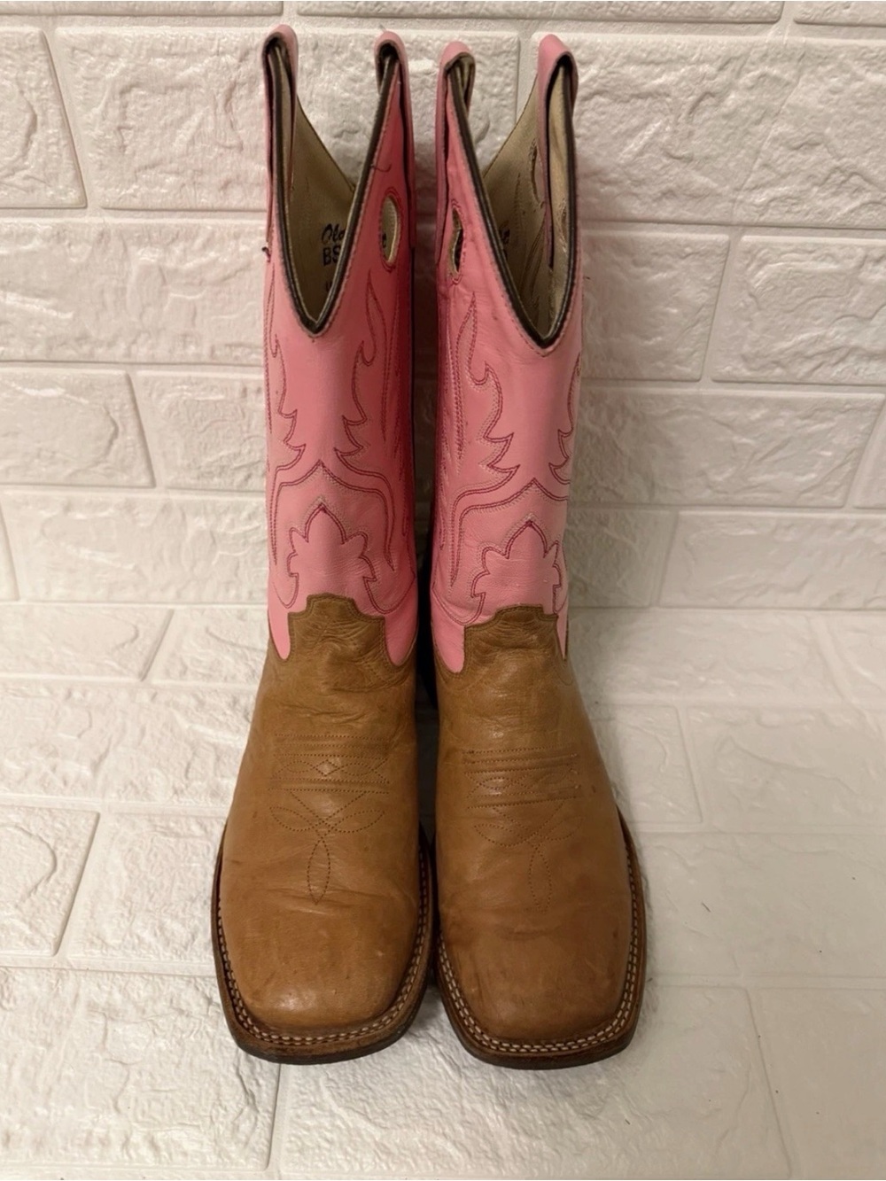 Old West Pink and Brown Kids Cowboy Boots